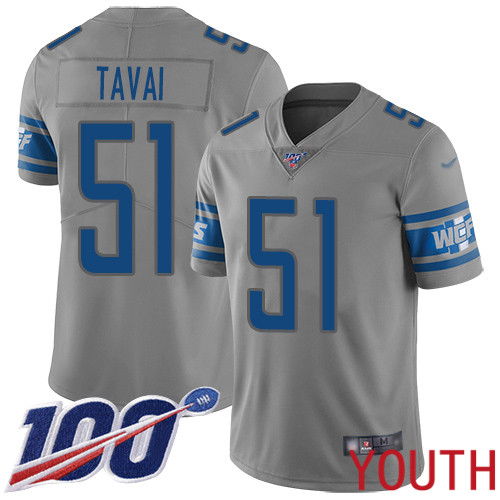 Detroit Lions Limited Gray Youth Jahlani Tavai Jersey NFL Football #51 100th Season Inverted Legend->youth nfl jersey->Youth Jersey